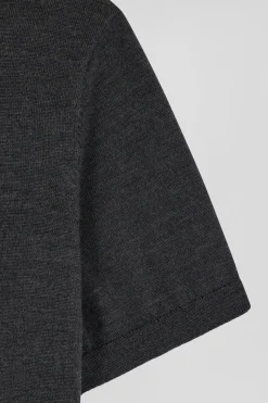 Regular anthracite grey short-sleeved wool polo neck jumper