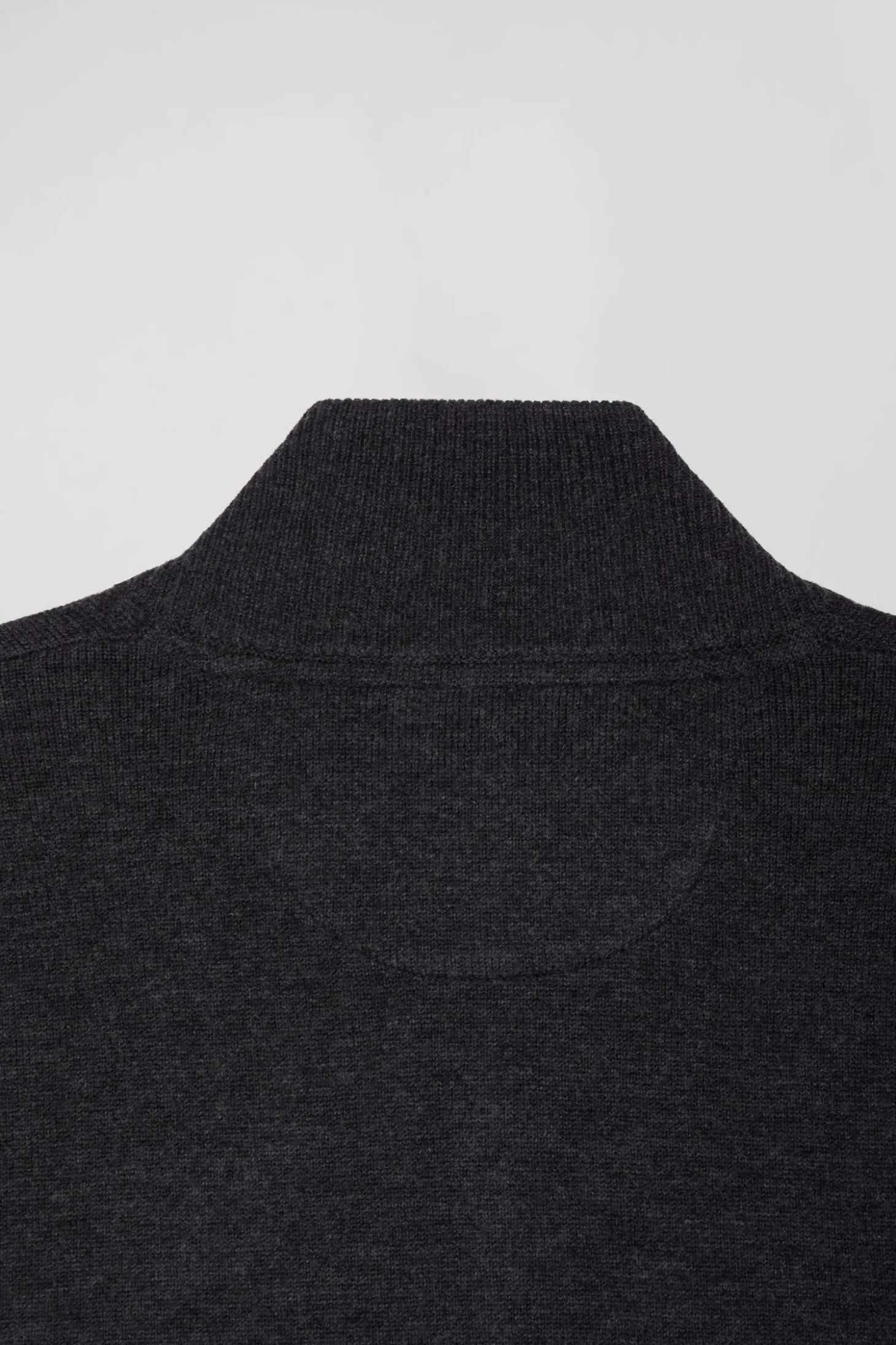 Regular anthracite grey semi-zipped wool and cotton jumper