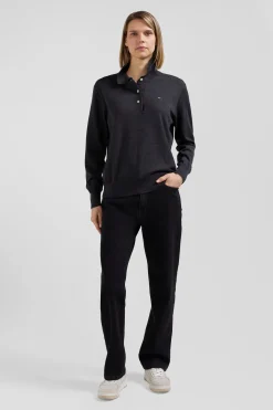 Regular anthracite grey women's wool jumper with rugby shirt collar