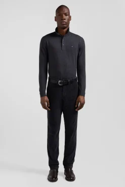 Regular anthracite grey wool jumper with rugby shirt collar
