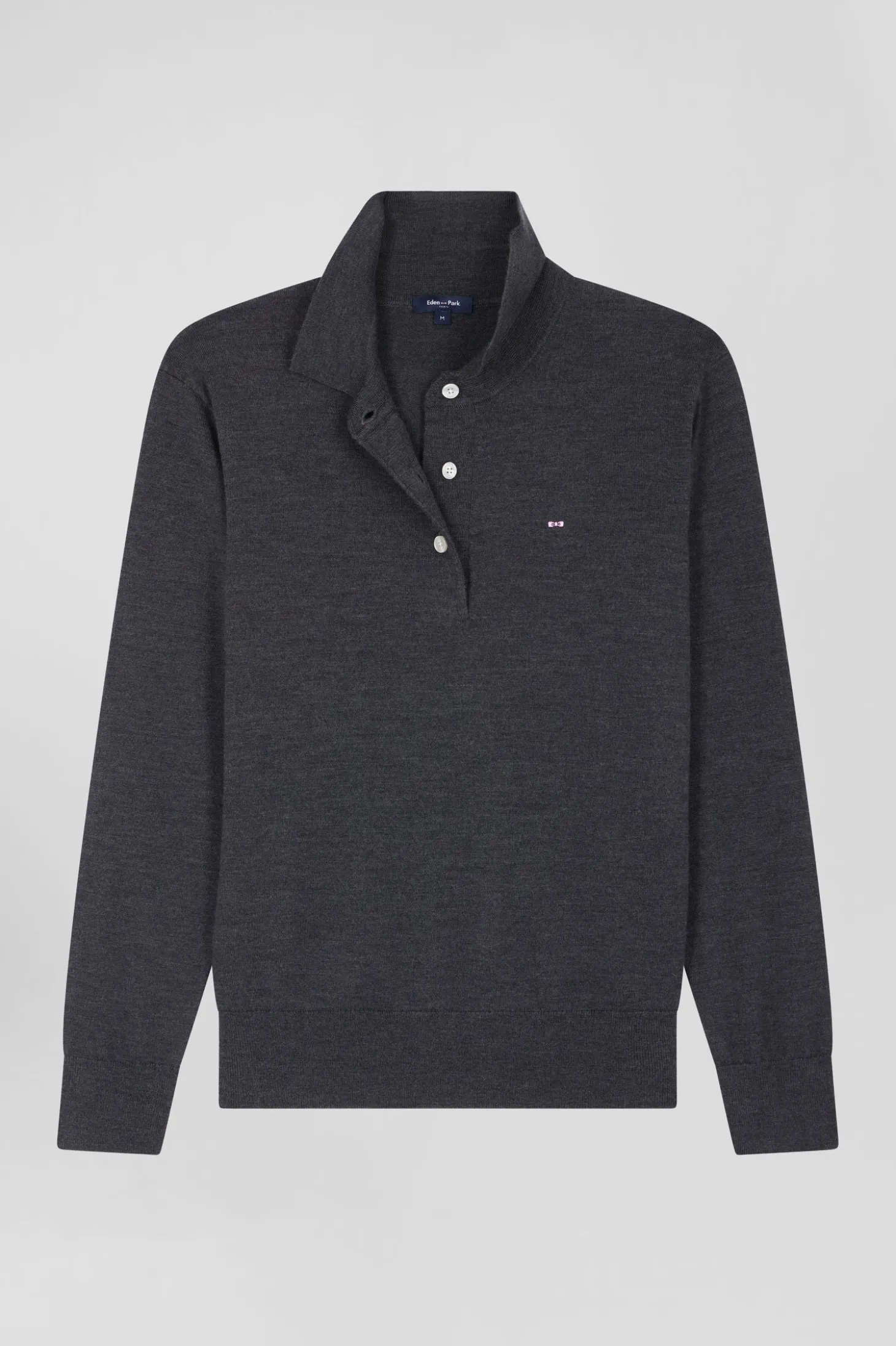 Regular anthracite grey women's wool jumper with rugby shirt collar