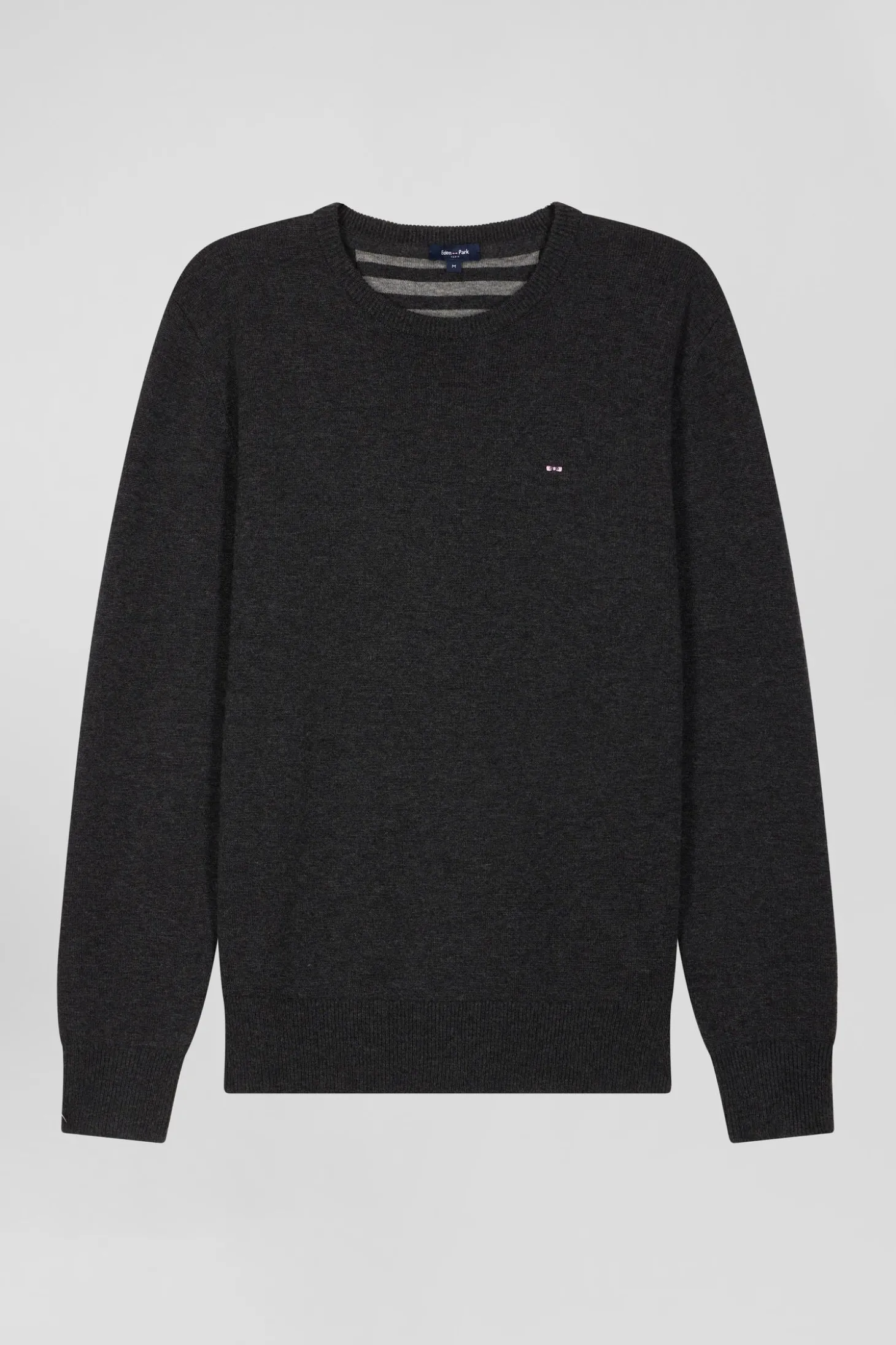 Regular anthracite grey wool and cotton crew neck jumper