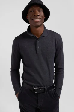 Regular anthracite grey wool jumper with rugby shirt collar
