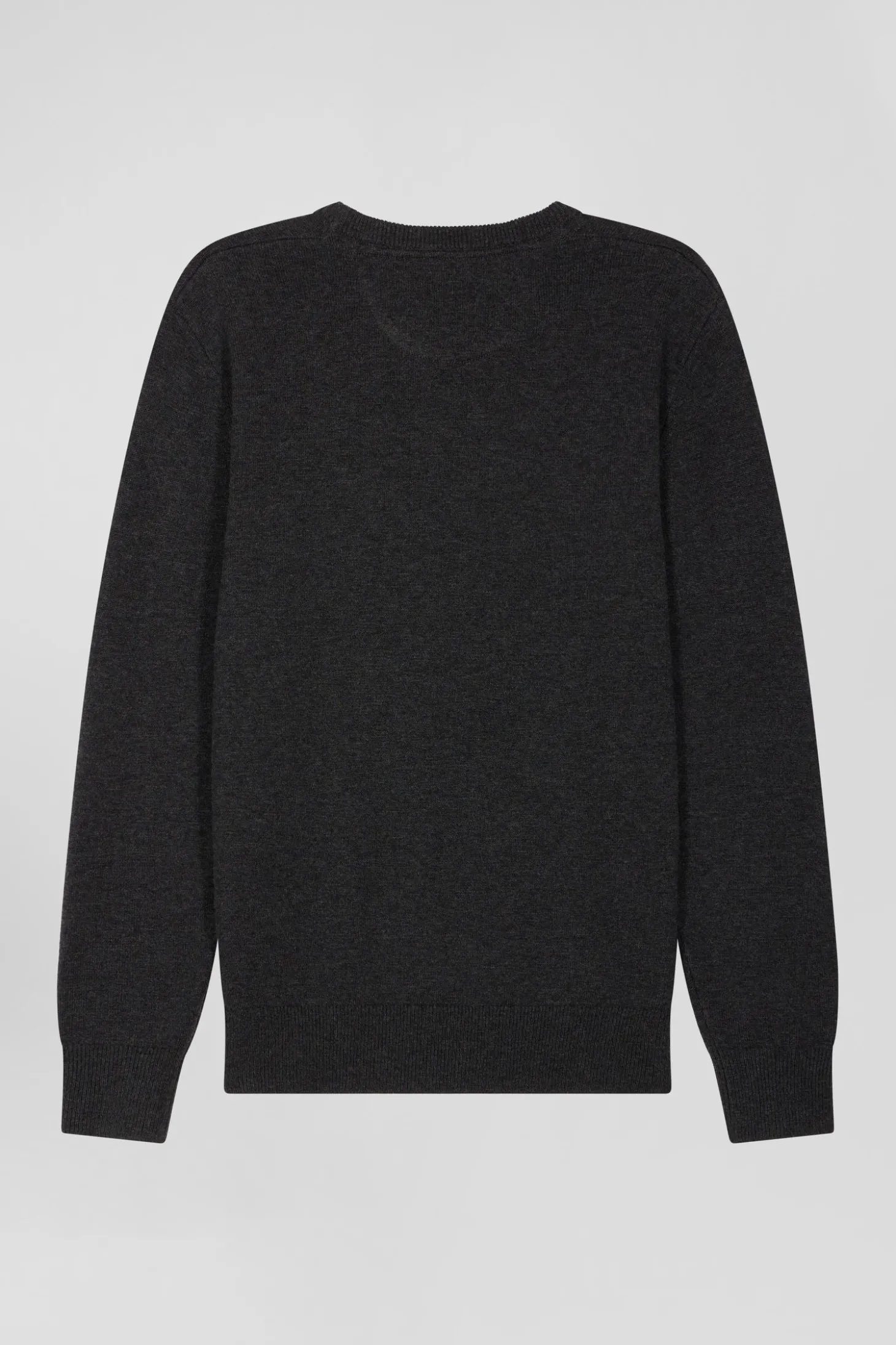 Regular anthracite grey wool and cotton crew neck jumper