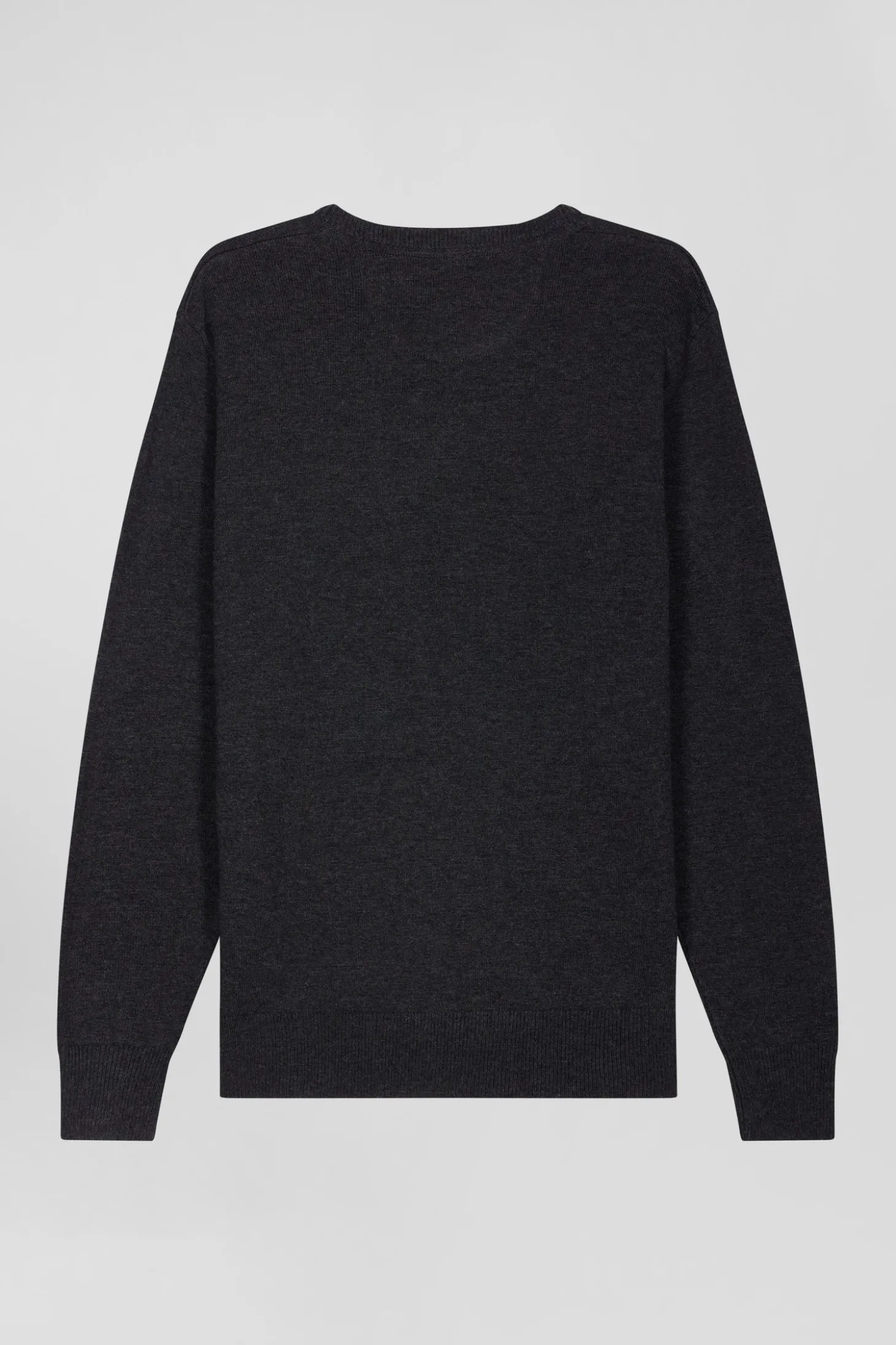 Regular anthracite grey wool and cotton V-neck jumper with striped details