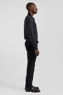 Regular anthracite grey wool jumper with rugby shirt collar