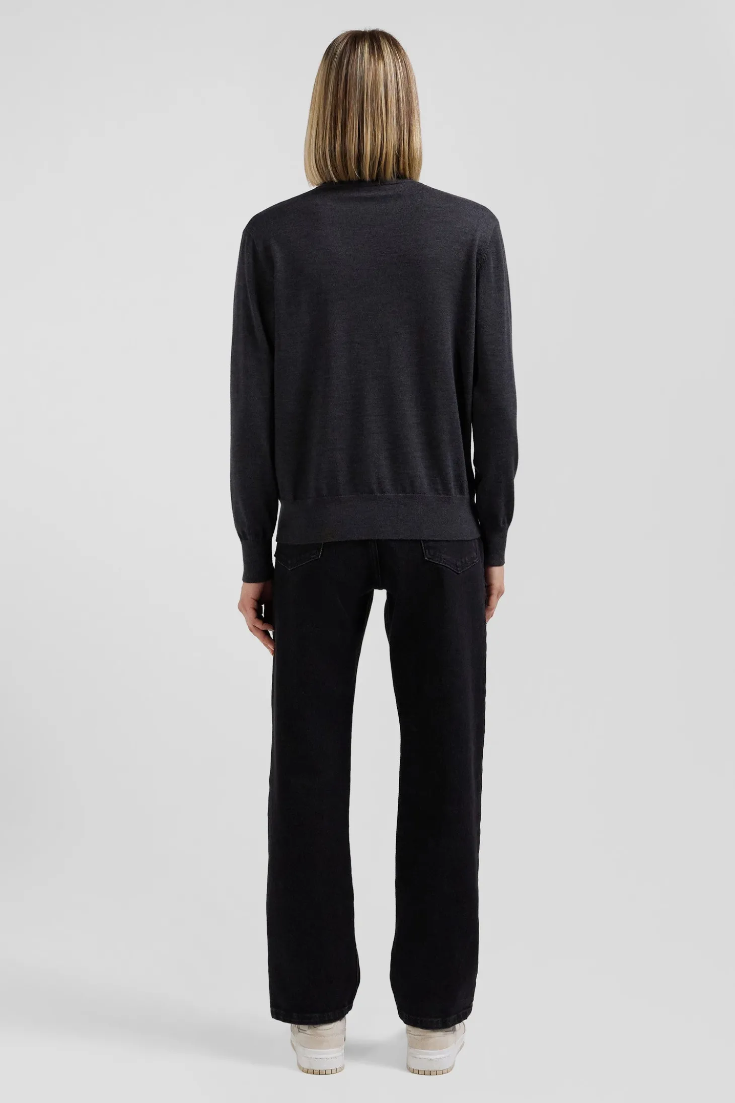 Regular anthracite grey women's wool jumper with rugby shirt collar