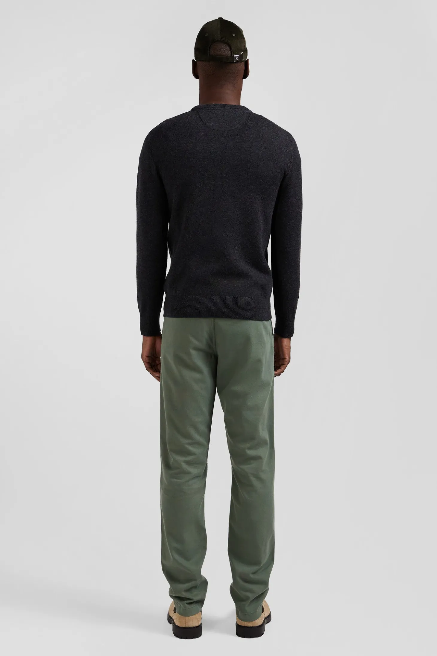 Regular anthracite grey wool and cotton crew neck jumper