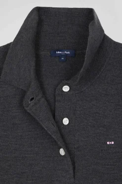 Regular anthracite grey women's wool jumper with rugby shirt collar