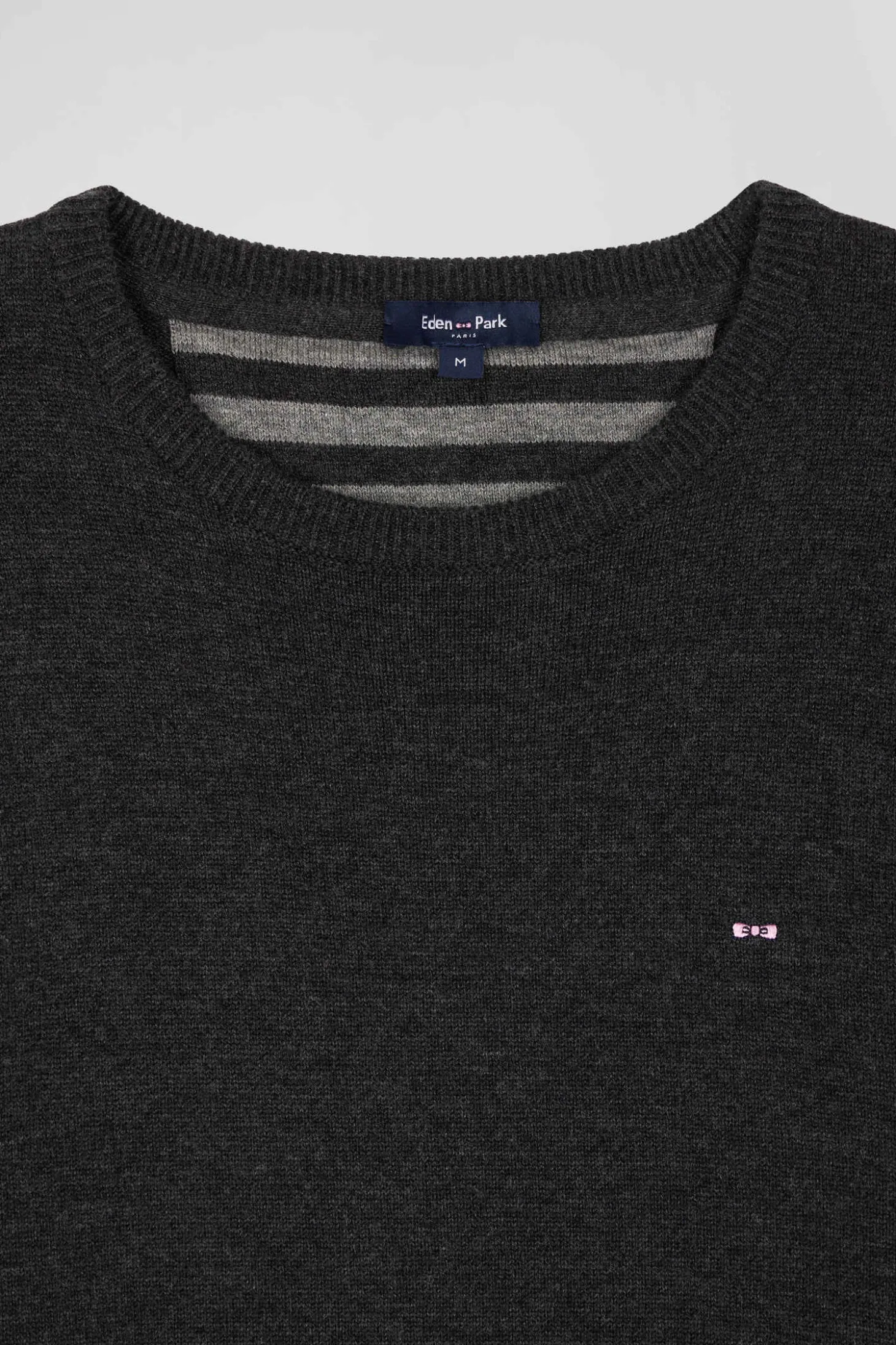 Regular anthracite grey wool and cotton crew neck jumper