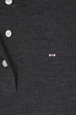 Regular anthracite grey women's wool jumper with rugby shirt collar