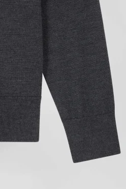 Regular anthracite grey women's wool jumper with rugby shirt collar