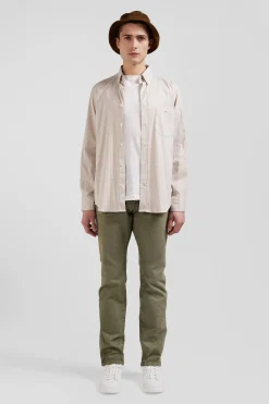 Regular beige cotton poplin shirt with baton stripes