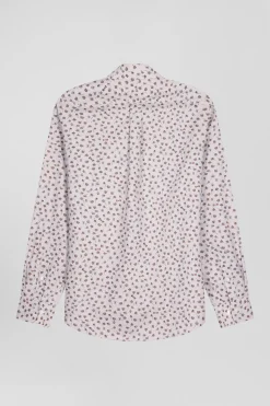 Regular beige cotton poplin shirt with microprint