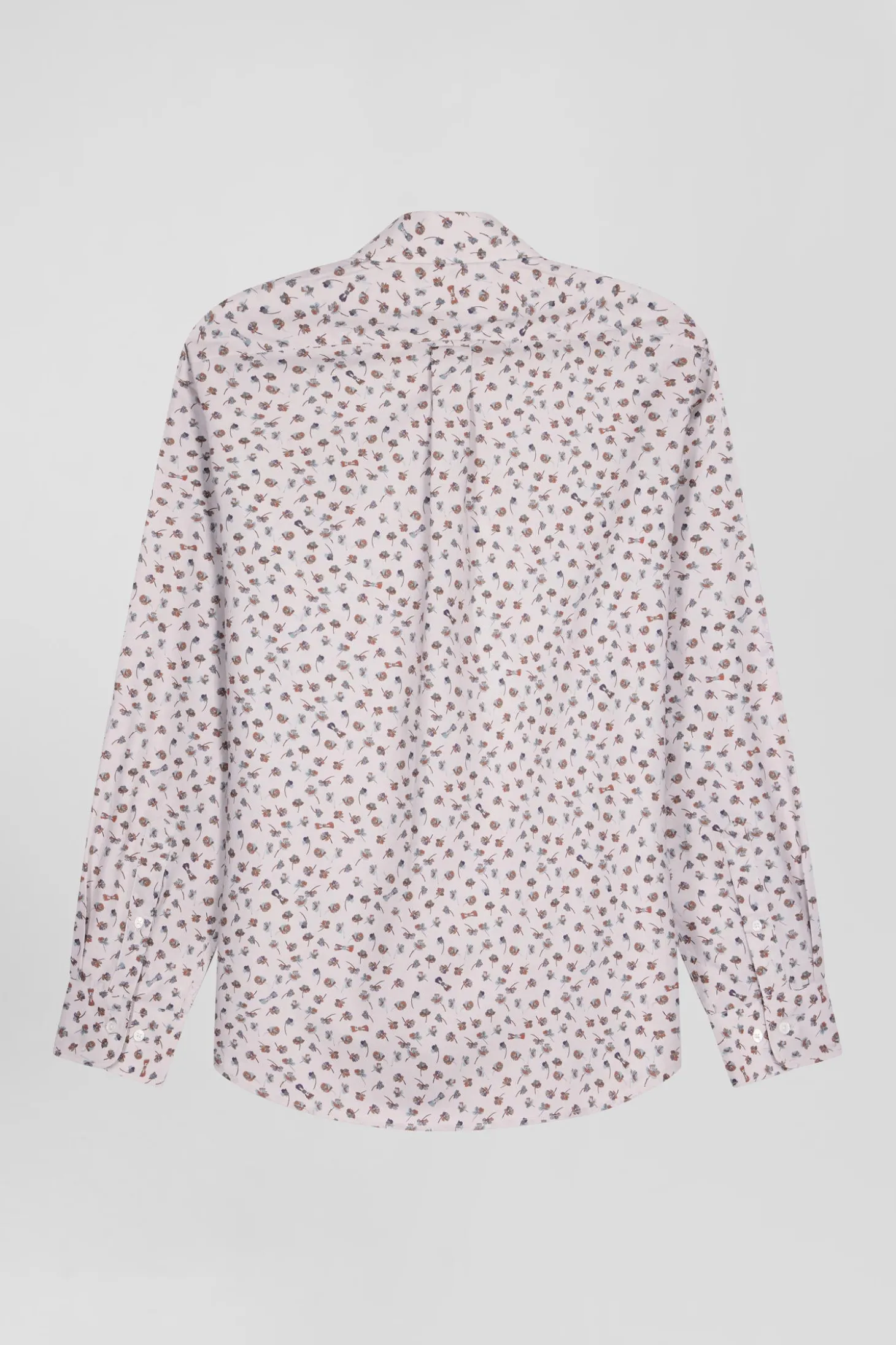 Regular beige cotton poplin shirt with microprint