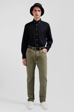 Regular beige stretch cotton 5-pocket trousers