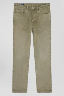Regular beige stretch cotton 5-pocket trousers