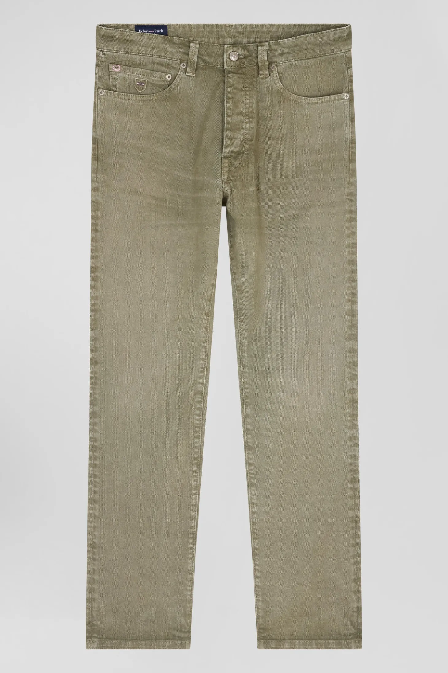 Regular beige stretch cotton 5-pocket trousers