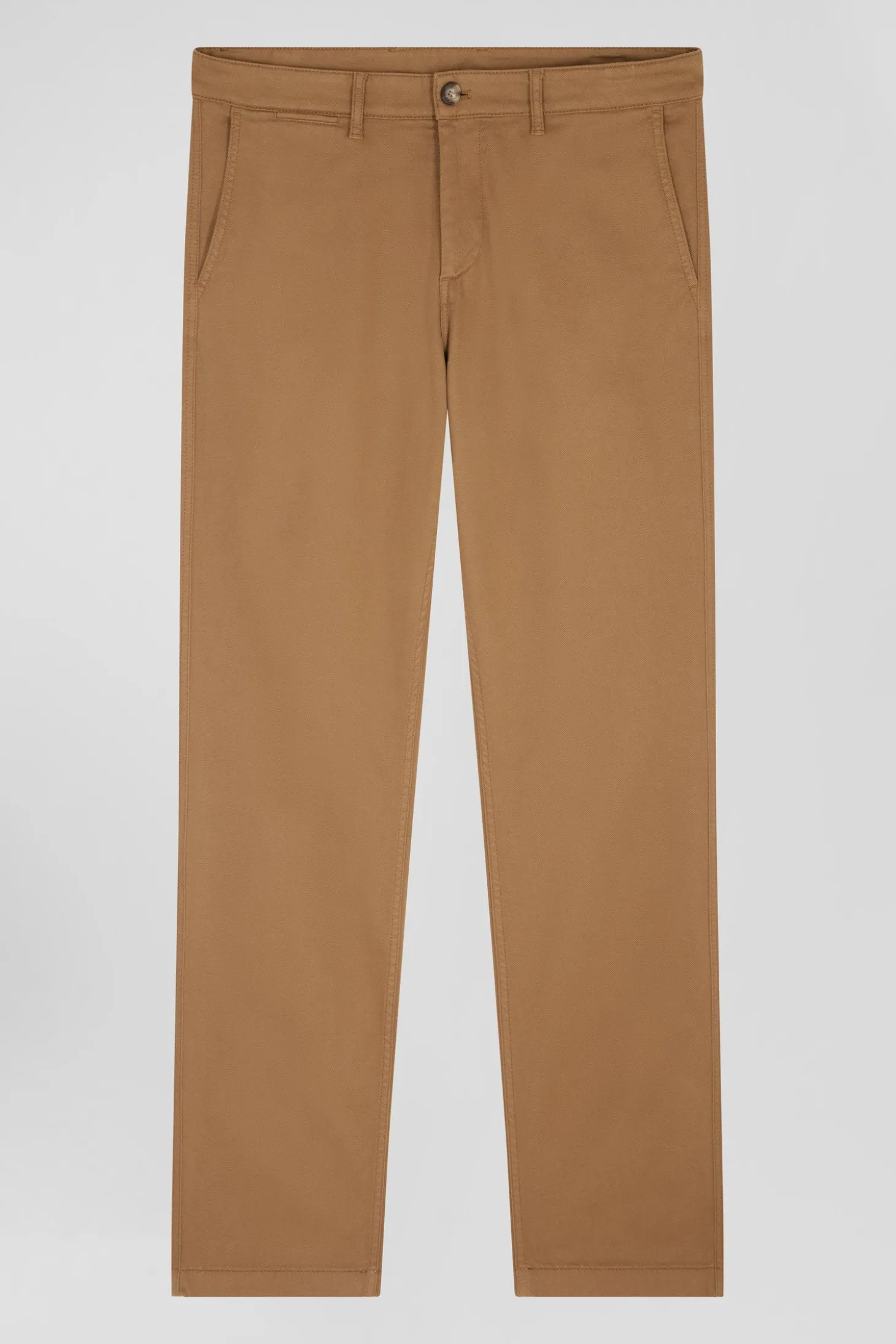 Regular beige stretch cotton piqué and modal chino trousers