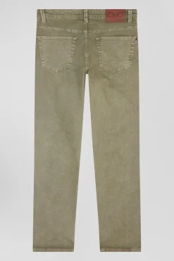 Regular beige stretch cotton 5-pocket trousers