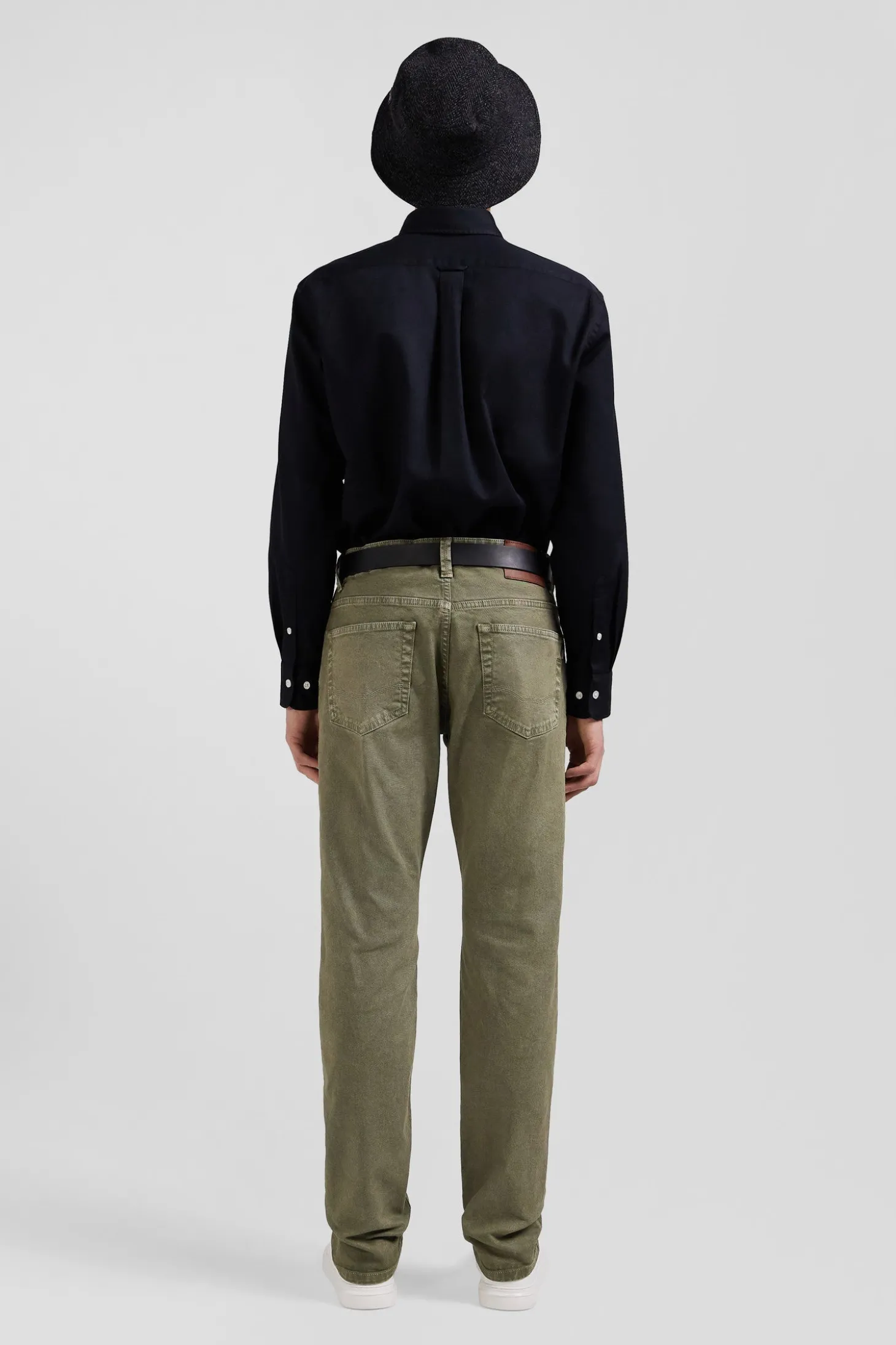 Regular beige stretch cotton 5-pocket trousers