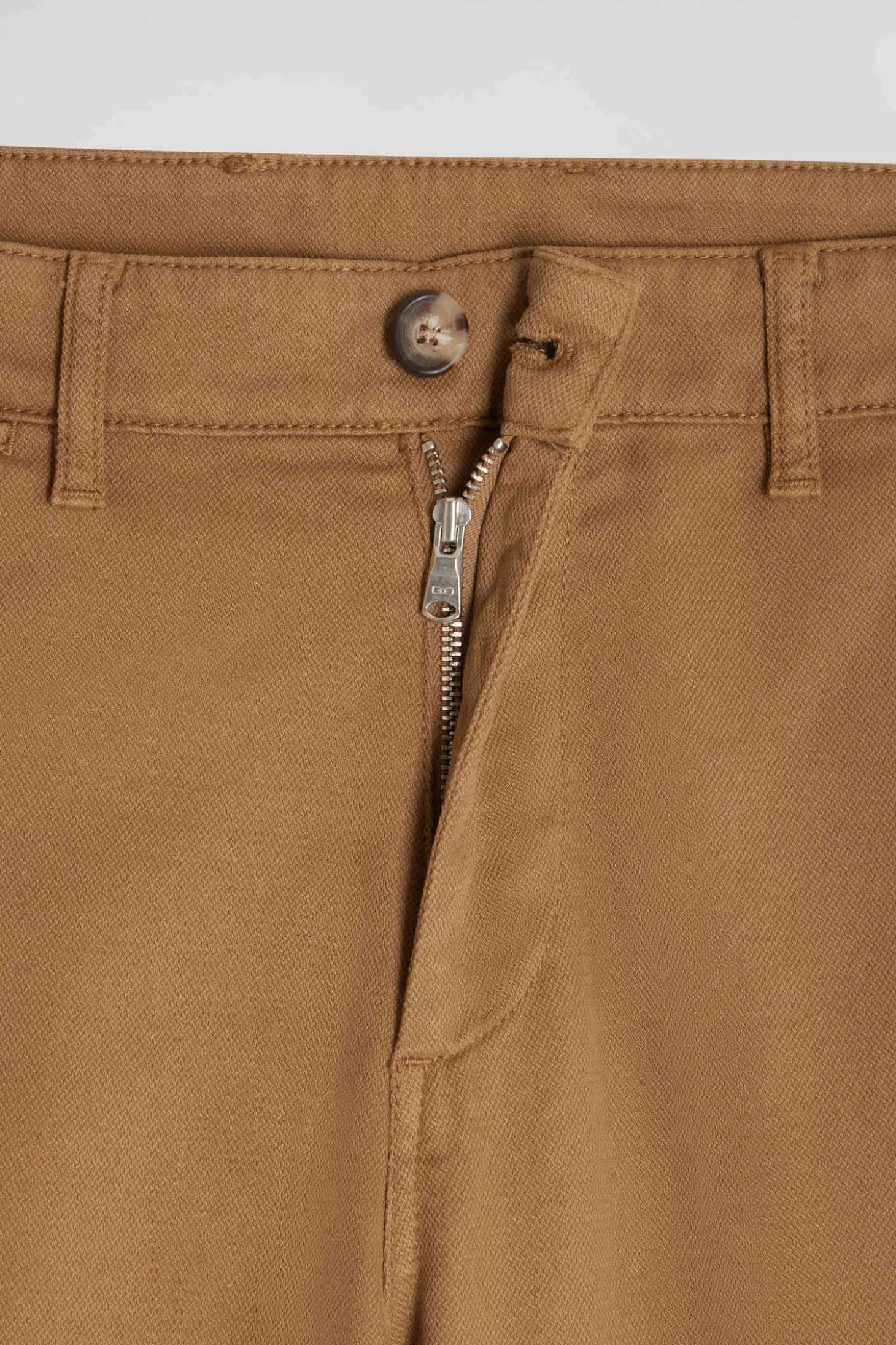 Regular beige stretch cotton piqué and modal chino trousers