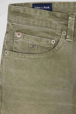 Regular beige stretch cotton 5-pocket trousers