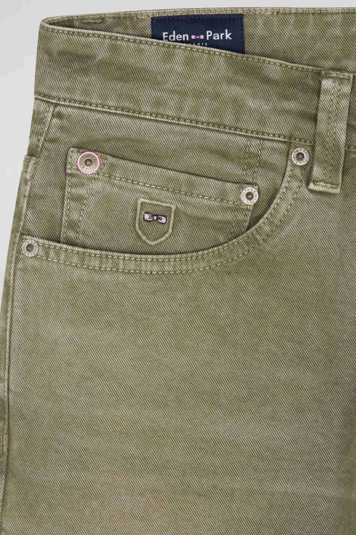 Regular beige stretch cotton 5-pocket trousers