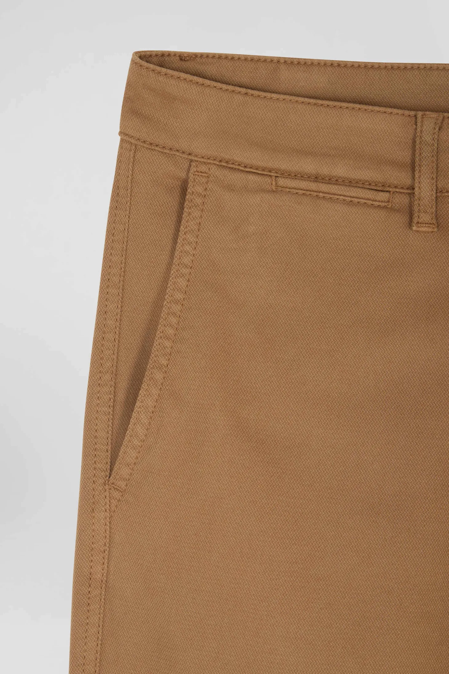 Regular beige stretch cotton piqué and modal chino trousers