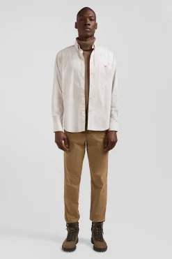 Regular Beige striped cotton jacquard shirt