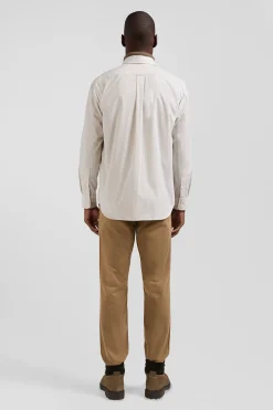 Regular Beige striped cotton jacquard shirt