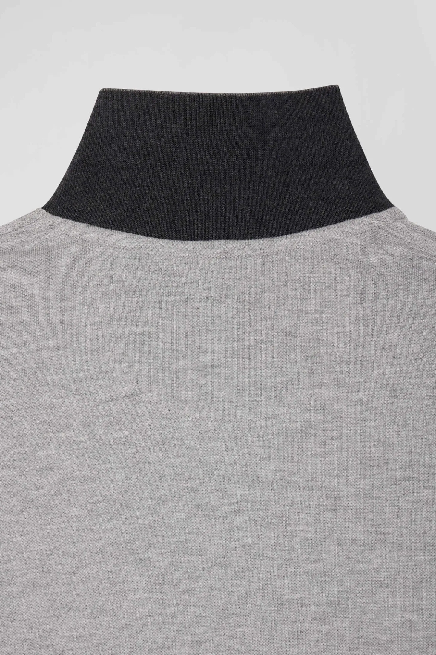 Regular black bicolor long-sleeved cotton piqué polo shirt with jacquard collar