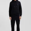 Regular black brushed cotton fleece hoodie