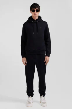 Regular black brushed cotton fleece hoodie