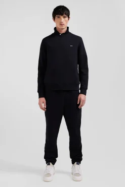 Regular black brushed cotton fleece sweatshirt