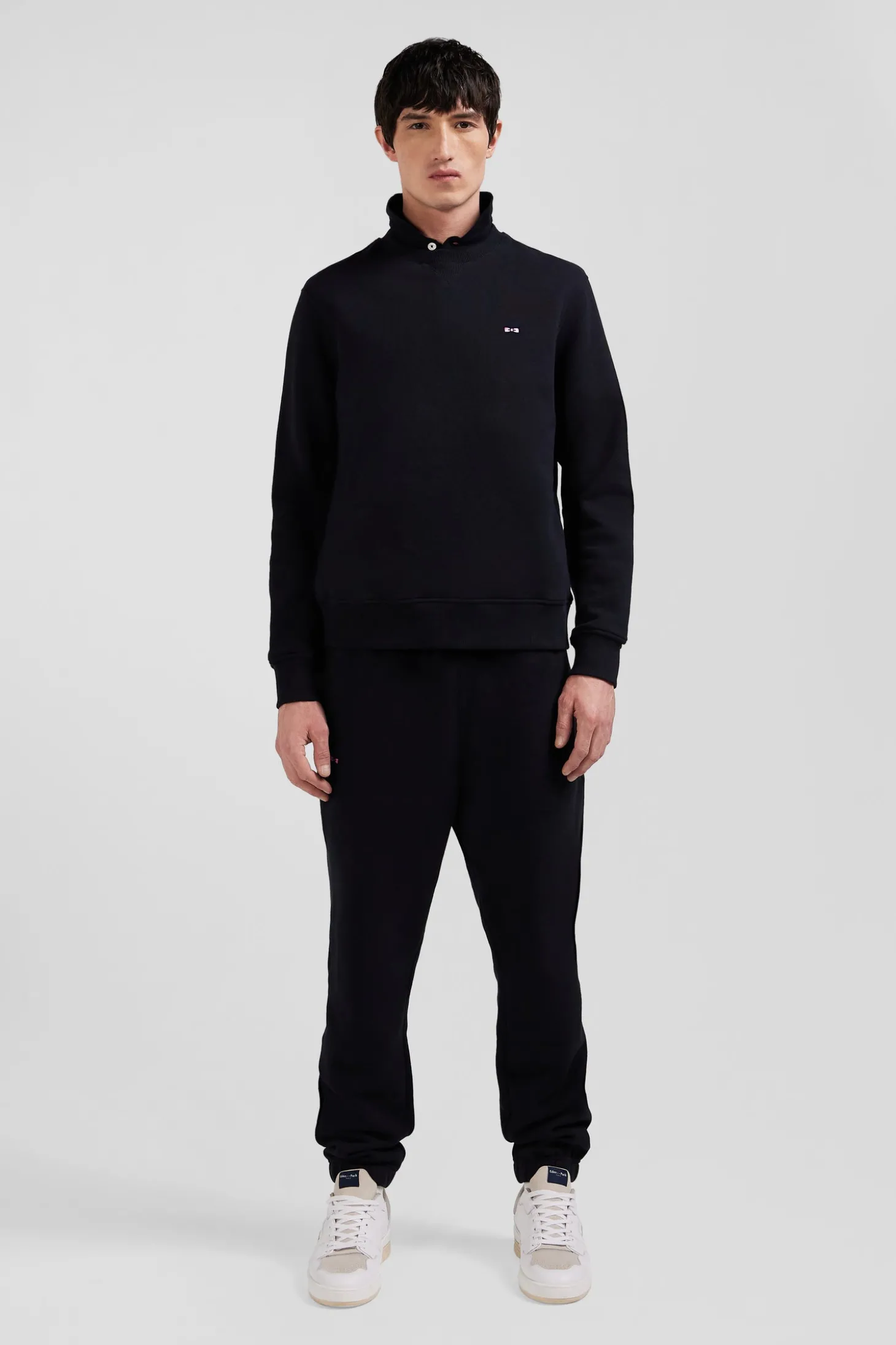 Regular black brushed cotton fleece sweatshirt