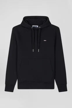Regular black brushed cotton fleece hoodie
