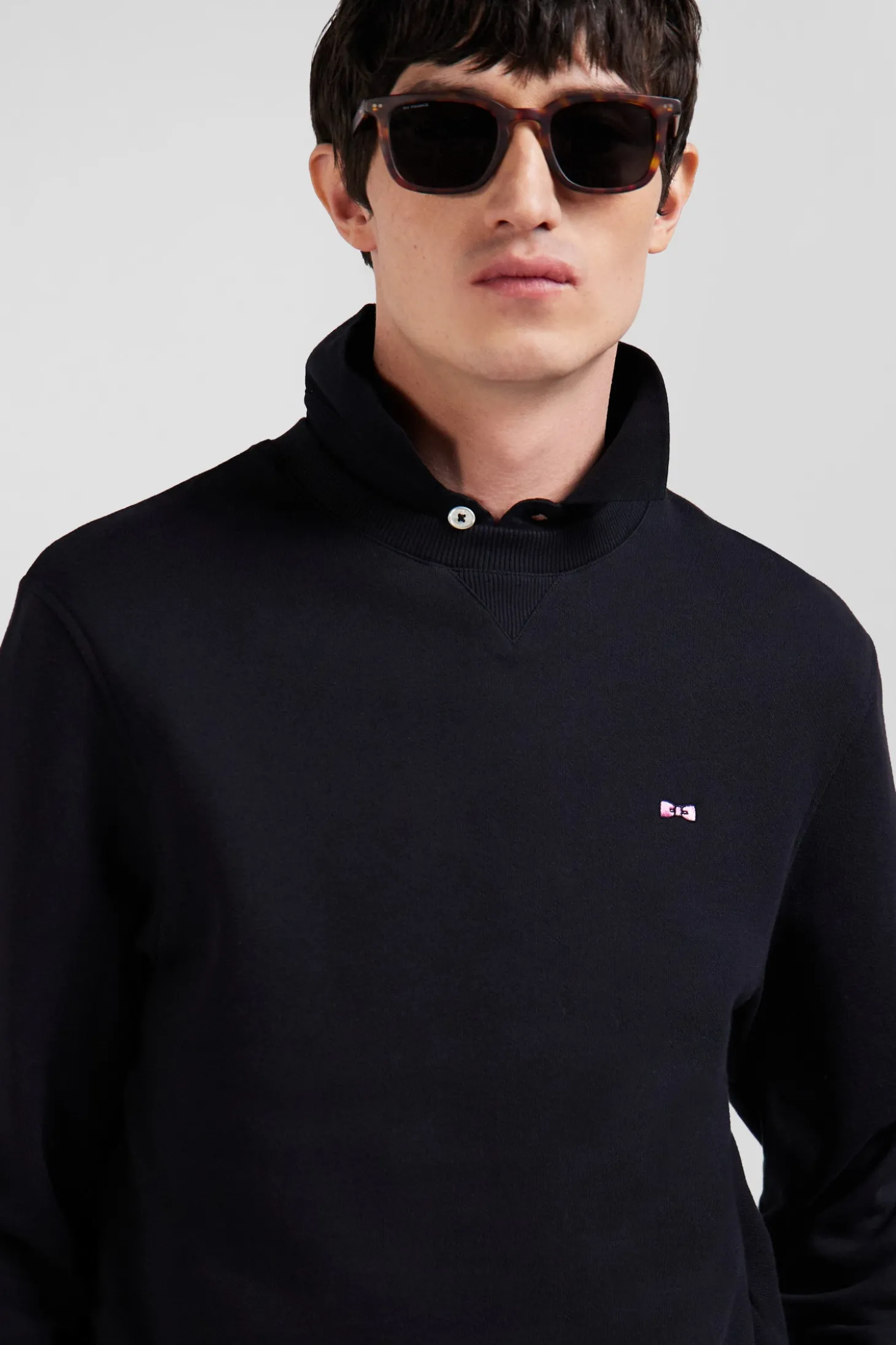 Regular black brushed cotton fleece sweatshirt
