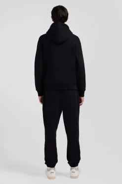 Regular black brushed cotton fleece hoodie