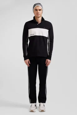 Regular black colorblock long-sleeved cotton piqué polo shirt