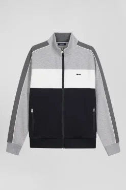 Regular black colorblock zipped cotton blend sweatshirt