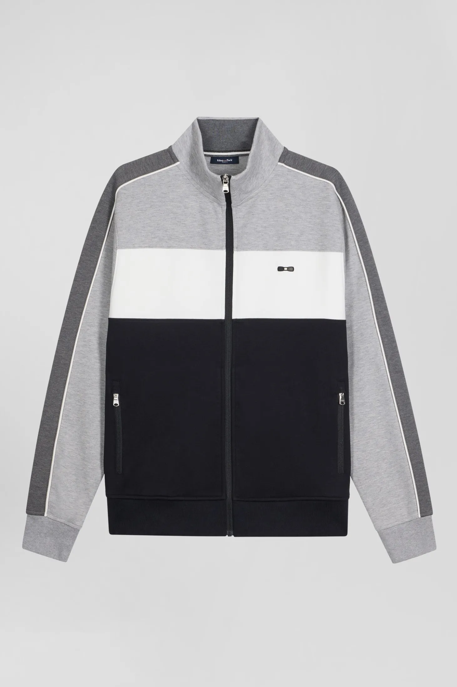 Regular black colorblock zipped cotton blend sweatshirt