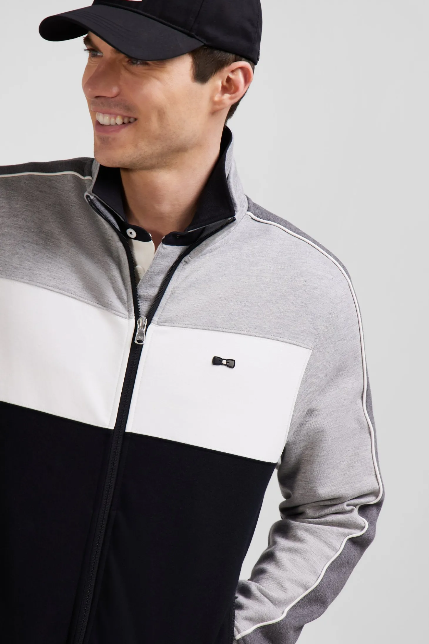 Regular black colorblock zipped cotton blend sweatshirt