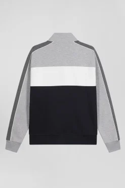 Regular black colorblock zipped cotton blend sweatshirt