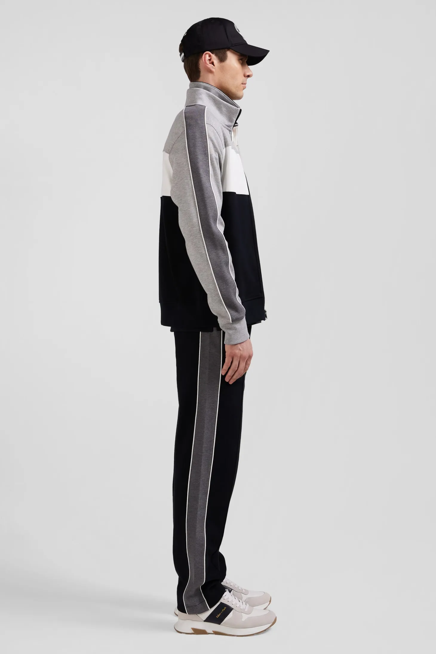 Regular black colorblock zipped cotton blend sweatshirt