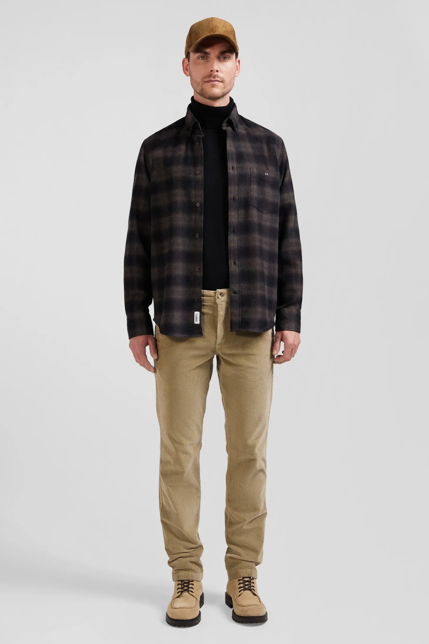 Regular black coton flannel checked shirt