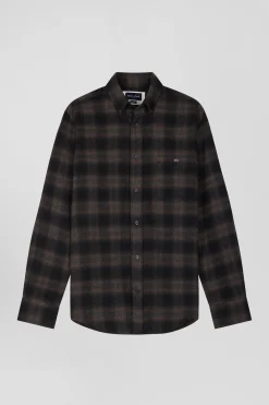 Regular black coton flannel checked shirt