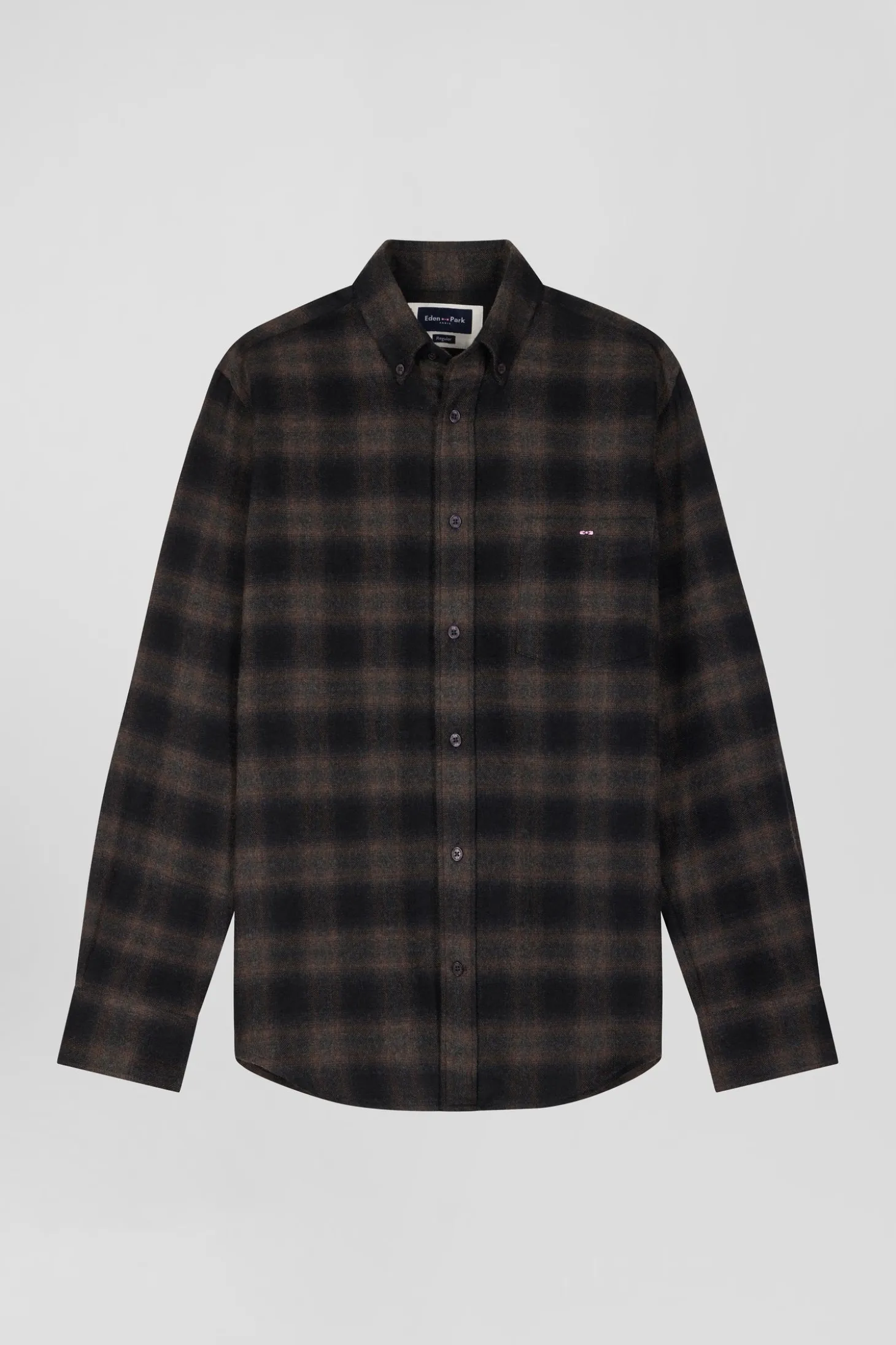 Regular black coton flannel checked shirt