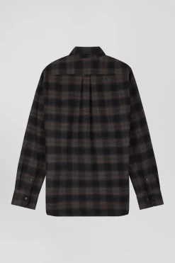 Regular black coton flannel checked shirt