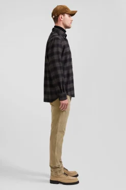 Regular black coton flannel checked shirt